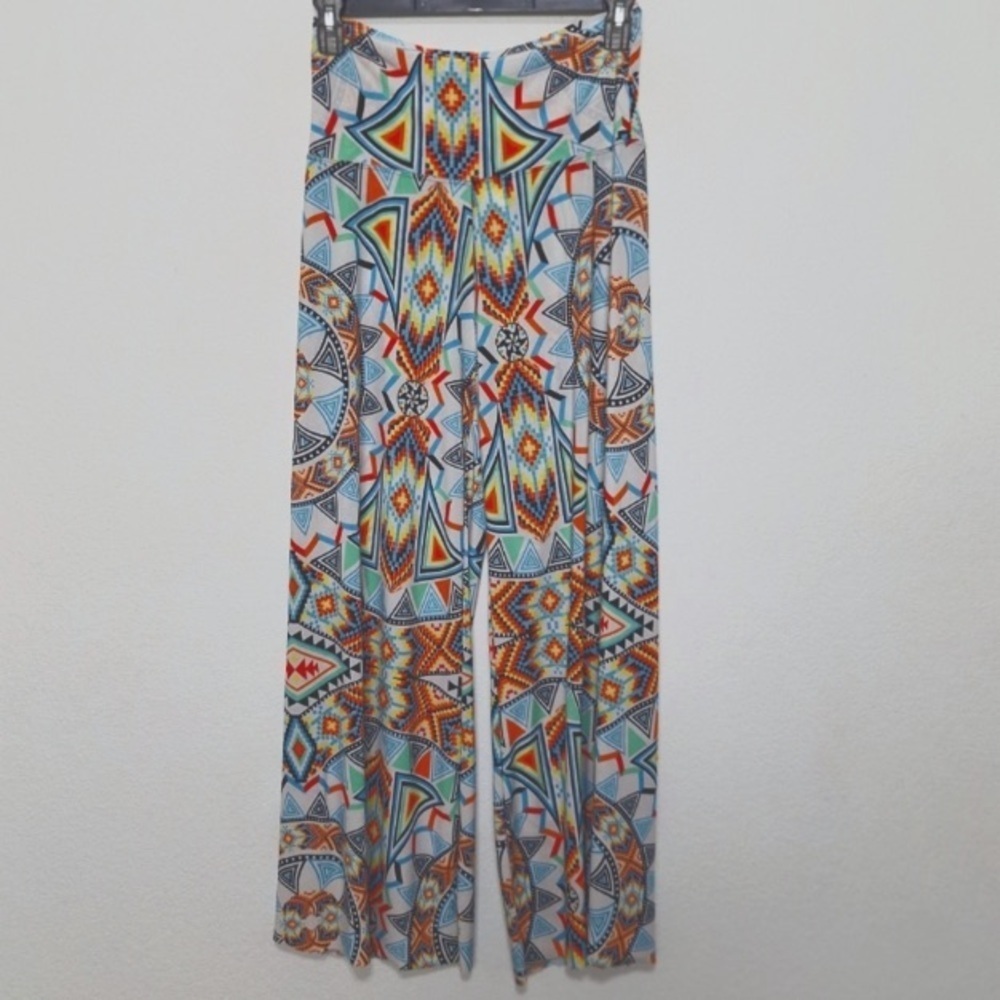 Always Multicolor Geometric Pattern Pull On High Rise Boho Wide Leg Pants Size L - Picture 9 of 12
